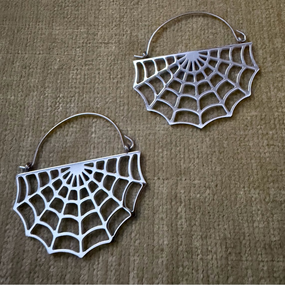 Silver Spider Web Earrings
